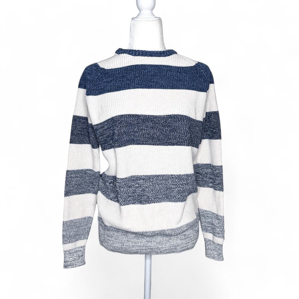 Moods of Norway Bold Stripe Ombre Knit Sweater Blue Cream Small